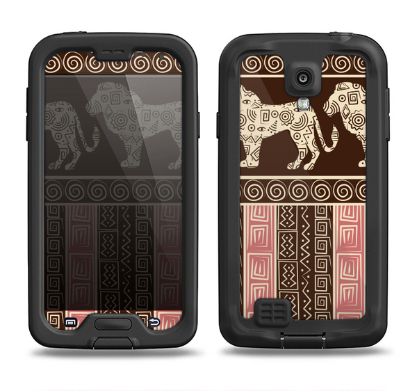 The Aztec Pink & Brown Lion Pattern Samsung Galaxy S4 LifeProof Nuud Case Skin Set