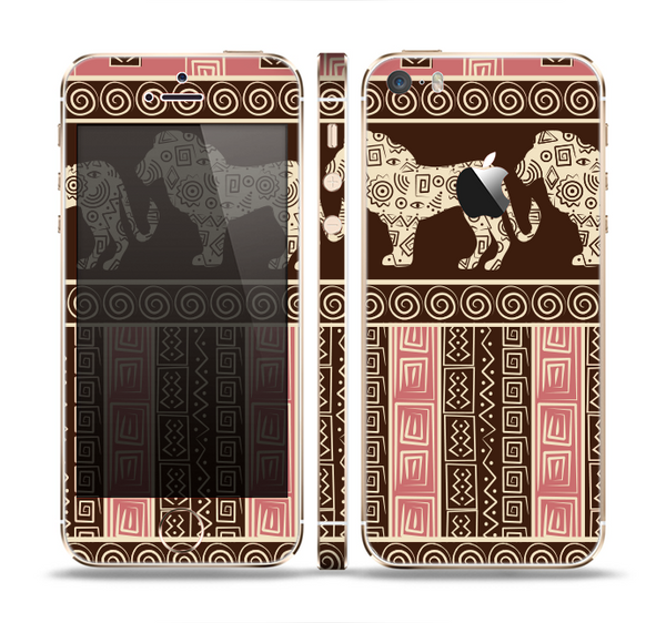 The Aztec Pink & Brown Lion Pattern Skin Set for the Apple iPhone 5s