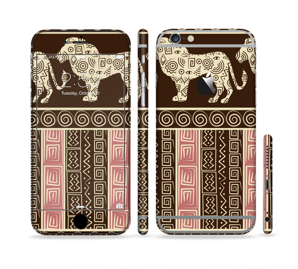 The Aztec Pink & Brown Lion Pattern Sectioned Skin Series for the Apple iPhone 6