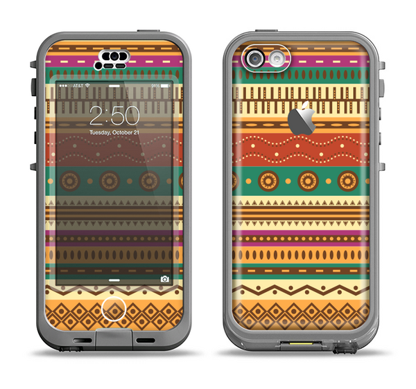 The Aztec Tribal Vintage Tan and Gold Pattern V6 Apple iPhone 5c LifeProof Nuud Case Skin Set