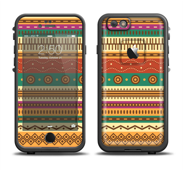 The Aztec Tribal Vintage Tan and Gold Pattern V6 Apple iPhone 6/6s Plus LifeProof Fre Case Skin Set