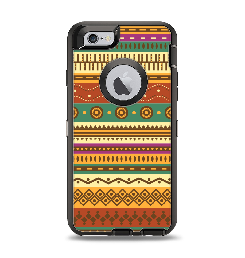 The Aztec Tribal Vintage Tan and Gold Pattern V6 Apple iPhone 6 Otterbox Defender Case Skin Set