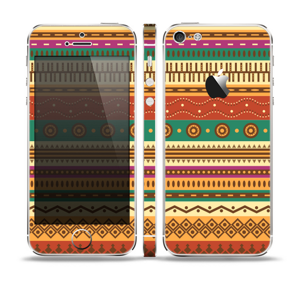 The Aztec Tribal Vintage Tan and Gold Pattern V6 Skin Set for the Apple iPhone 5
