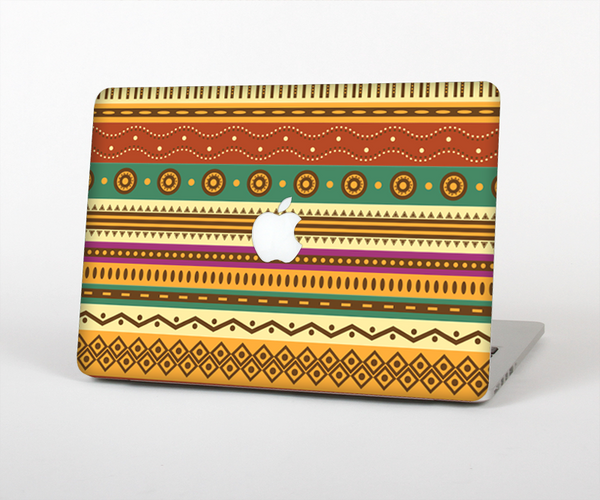 The Aztec Tribal Vintage Tan and Gold Pattern V6 Skin Set for the Apple MacBook Air 13"