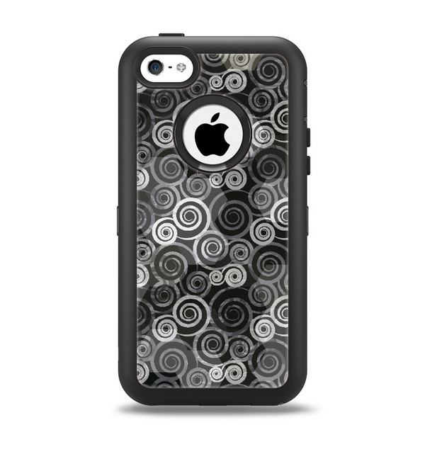 The Back & White Abstract Swirl Pattern Apple iPhone 5c Otterbox Defender Case Skin Set