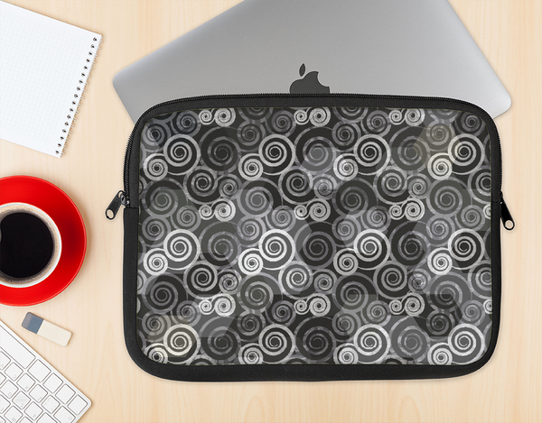 The Back & White Abstract Swirl Pattern Ink-Fuzed NeoPrene MacBook Laptop Sleeve