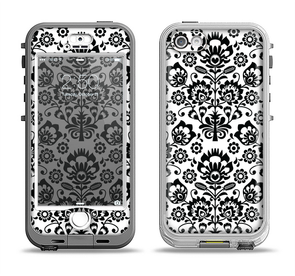 The Black Floral Delicate Pattern Apple iPhone 5-5s LifeProof Nuud Case Skin Set