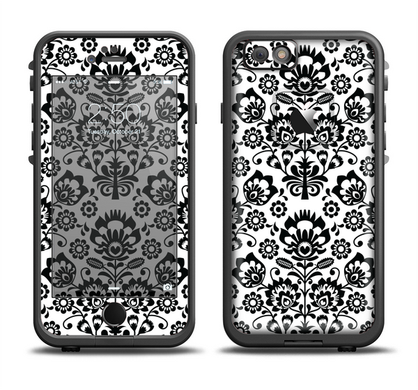 The Black Floral Delicate Pattern Apple iPhone 6/6s LifeProof Fre Case Skin Set