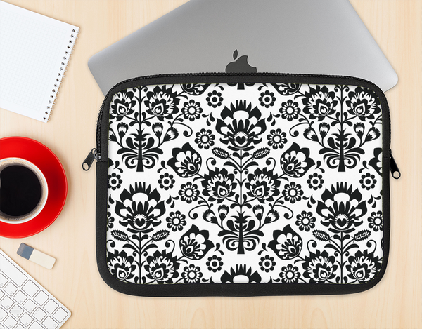 The Black Floral Delicate Pattern Ink-Fuzed NeoPrene MacBook Laptop Sleeve