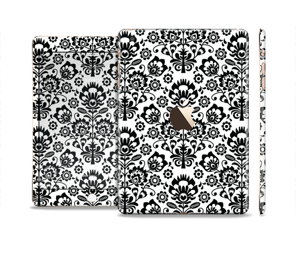 The Black Floral Delicate Pattern Full Body Skin Set for the Apple iPad Mini 3