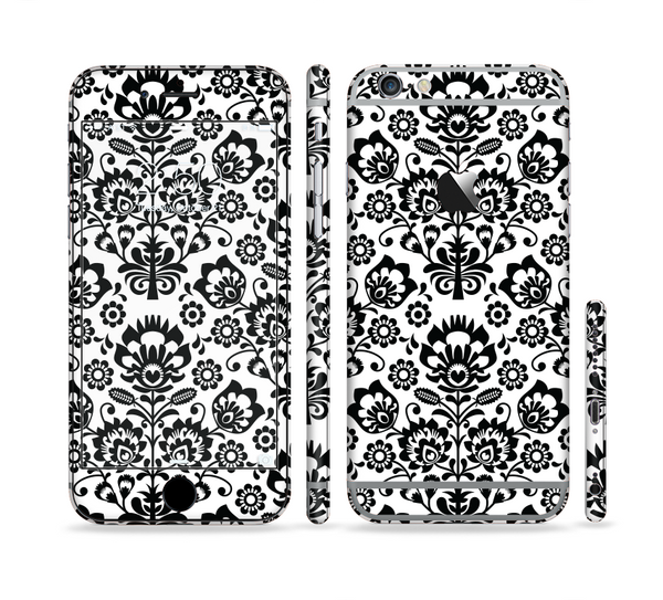 The Black Floral Delicate Pattern Sectioned Skin Series for the Apple iPhone 6s Plus
