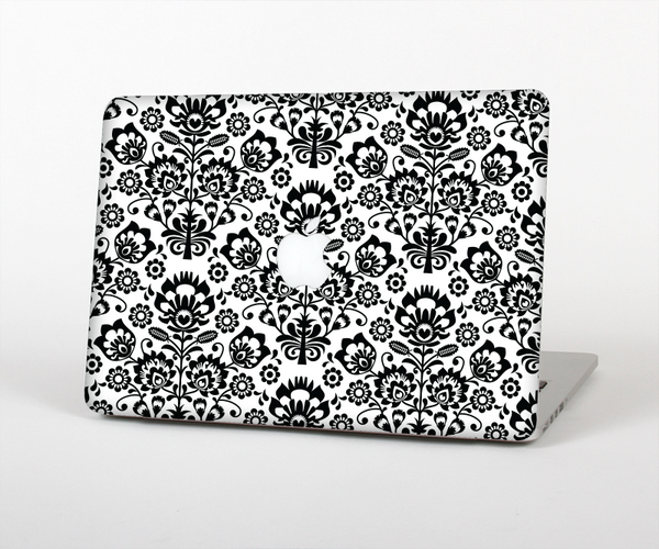 The Black Floral Delicate Pattern Skin Set for the Apple MacBook Pro 13" with Retina Display
