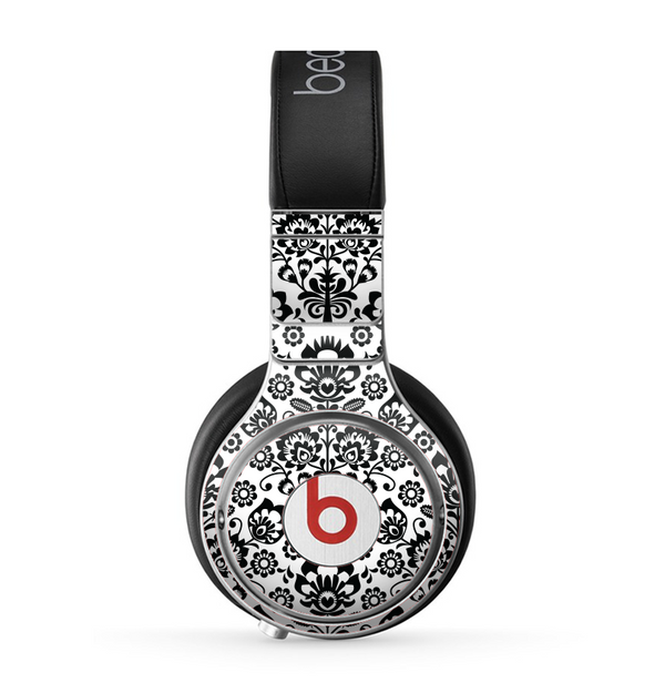 The Black Floral Delicate Pattern Skin for the Beats by Dre Pro Headphones