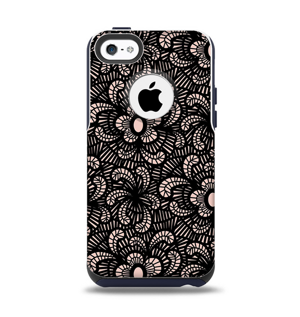 The Black Floral Lace Apple iPhone 5c Otterbox Commuter Case Skin Set