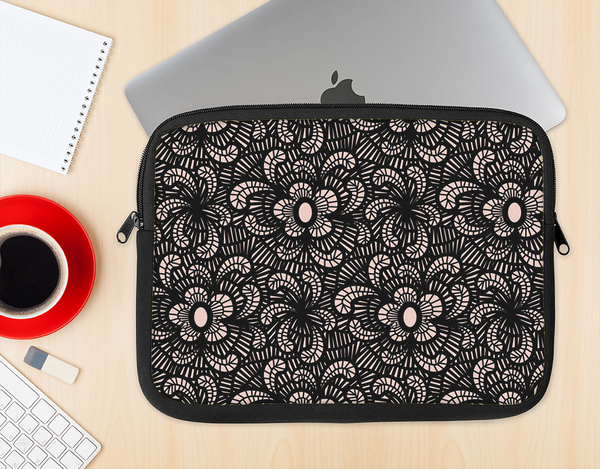 The Black Floral Lace Ink-Fuzed NeoPrene MacBook Laptop Sleeve