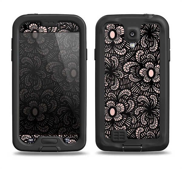 The Black Floral Lace Samsung Galaxy S4 LifeProof Nuud Case Skin Set