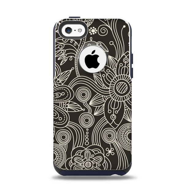 The Black Floral Laced Pattern V2 Apple iPhone 5c Otterbox Commuter Case Skin Set