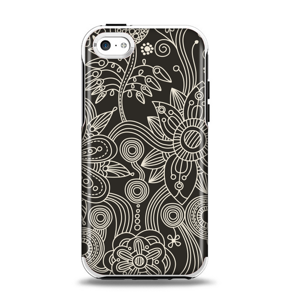 The Black Floral Laced Pattern V2 Apple iPhone 5c Otterbox Symmetry Case Skin Set
