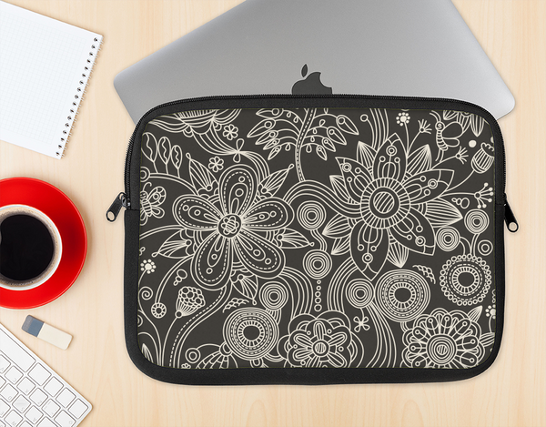 The Black Floral Laced Pattern V2 Ink-Fuzed NeoPrene MacBook Laptop Sleeve