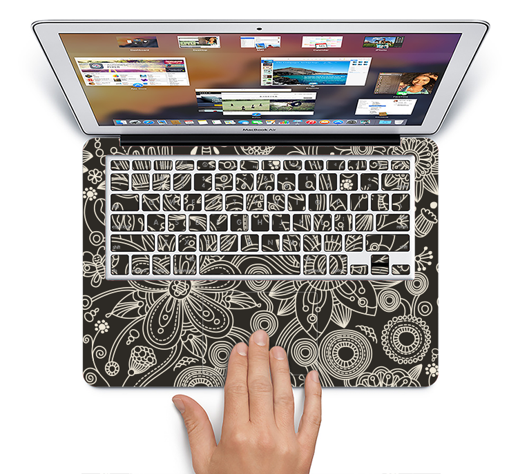 The Black Floral Laced Pattern V2 Skin Set for the Apple MacBook Air 11"