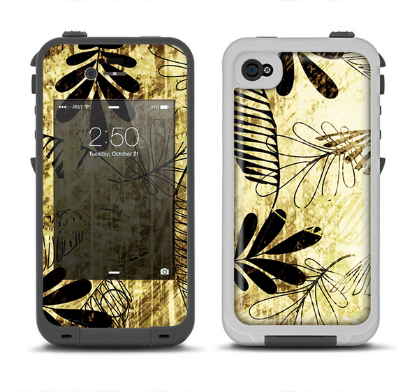 The Black & Gold Grunge Leaf Surface Apple iPhone 4-4s LifeProof Fre Case Skin Set