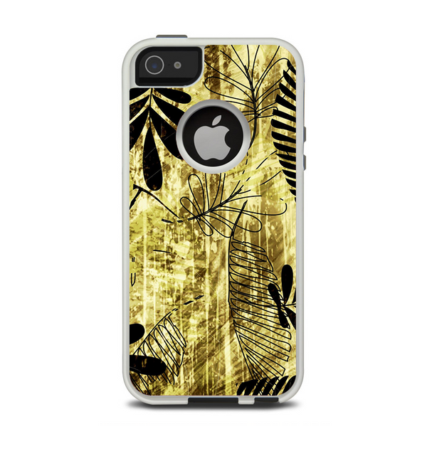 The Black & Gold Grunge Leaf Surface Apple iPhone 5-5s Otterbox Commuter Case Skin Set