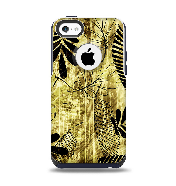The Black & Gold Grunge Leaf Surface Apple iPhone 5c Otterbox Commuter Case Skin Set