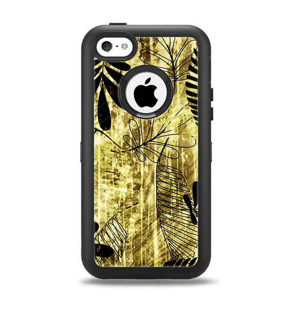 The Black & Gold Grunge Leaf Surface Apple iPhone 5c Otterbox Defender Case Skin Set