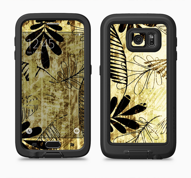 The Black & Gold Grunge Leaf Surface Full Body Samsung Galaxy S6 LifeProof Fre Case Skin Kit