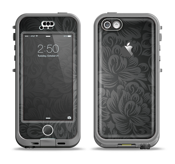 The Black & Gray Dark Lace Floral Apple iPhone 5c LifeProof Nuud Case Skin Set