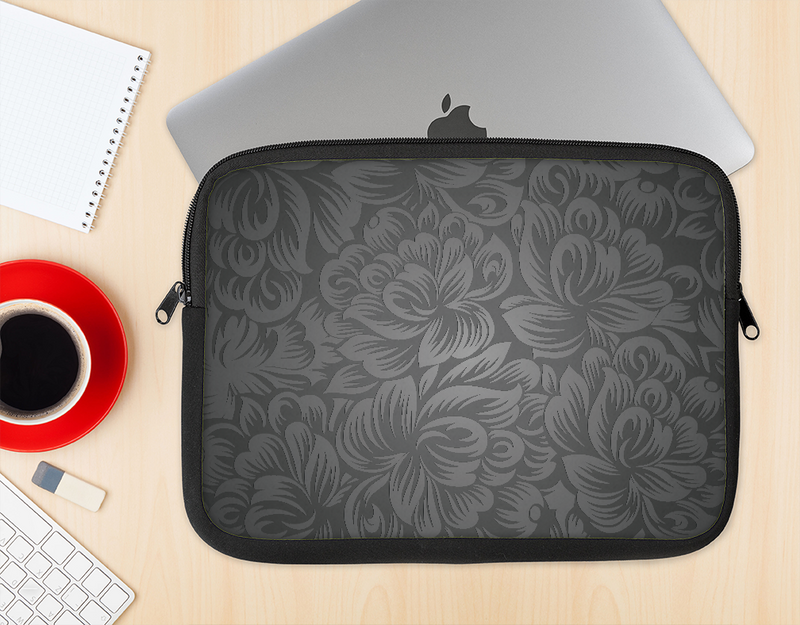 The Black & Gray Dark Lace Floral Ink-Fuzed NeoPrene MacBook Laptop Sleeve