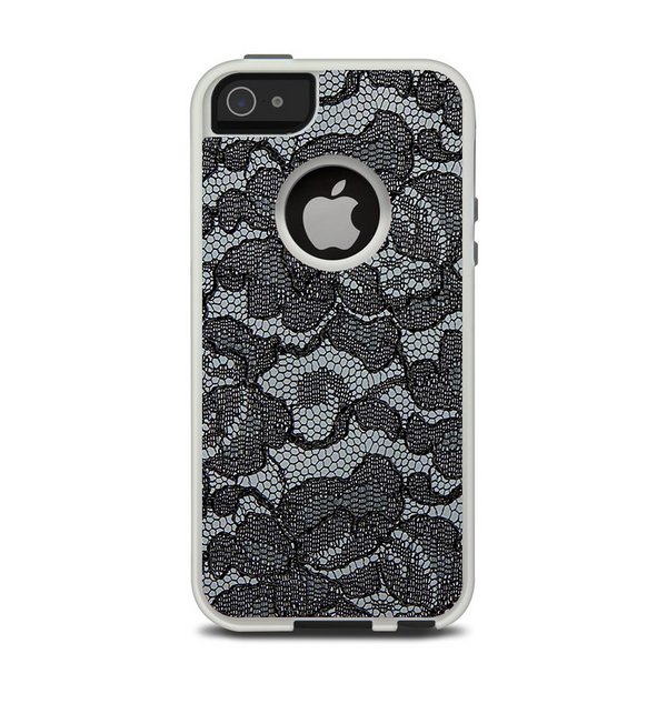 The Black Lace Texture Apple iPhone 5-5s Otterbox Commuter Case Skin Set