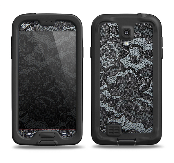 The Black Lace Texture Samsung Galaxy S4 LifeProof Nuud Case Skin Set