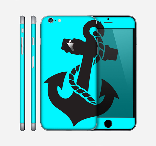 The Black Nautical Anchor on Turquoise Skin for the Apple iPhone 6 Plus