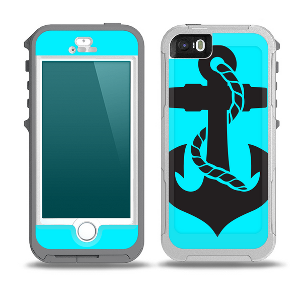 The Black Nautical Anchor on Turquoise Skin for the iPhone 5-5s OtterBox Preserver WaterProof Case