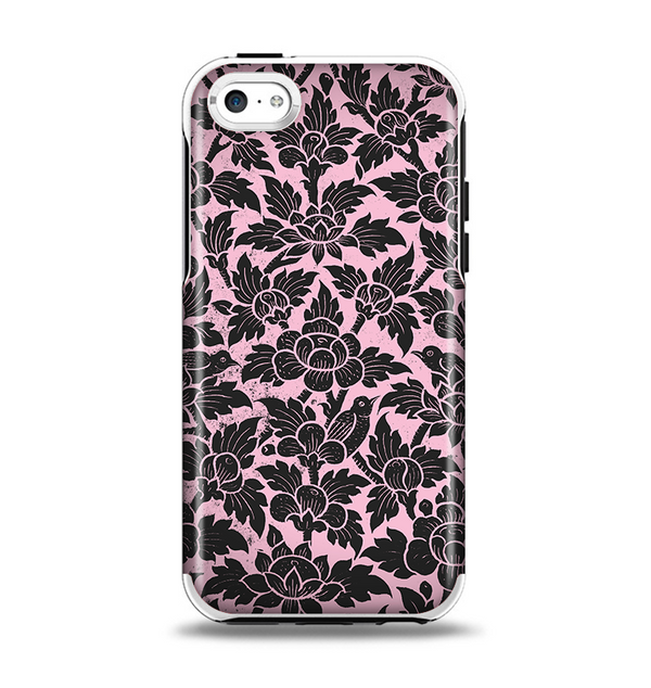 The Black & Pink Floral Design Pattern V2 Apple iPhone 5c Otterbox Symmetry Case Skin Set