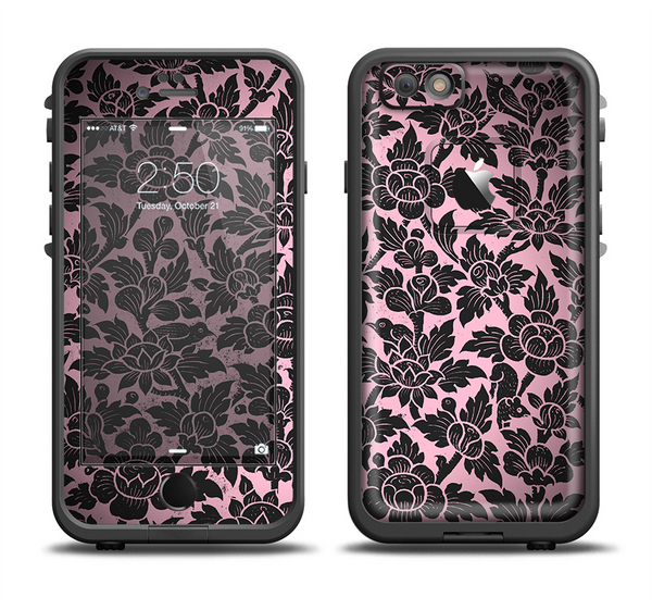 The Black & Pink Floral Design Pattern V2 Apple iPhone 6/6s Plus LifeProof Fre Case Skin Set