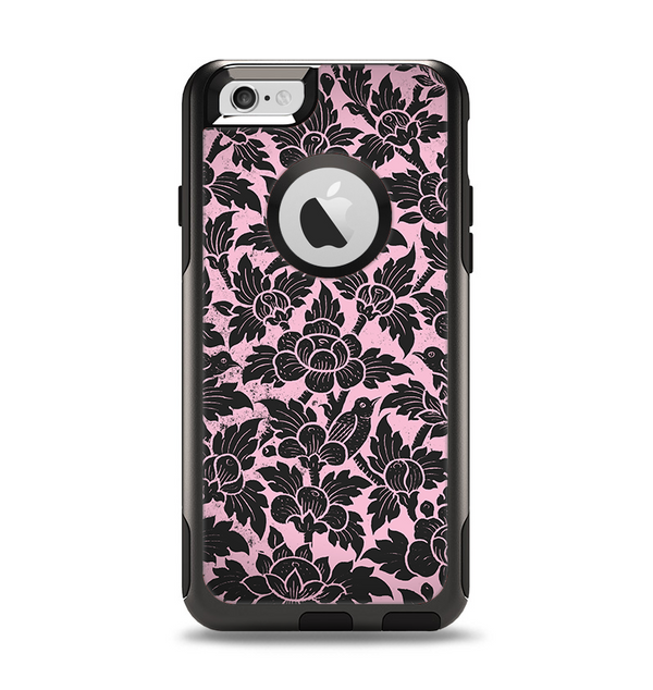 The Black & Pink Floral Design Pattern V2 Apple iPhone 6 Otterbox Commuter Case Skin Set