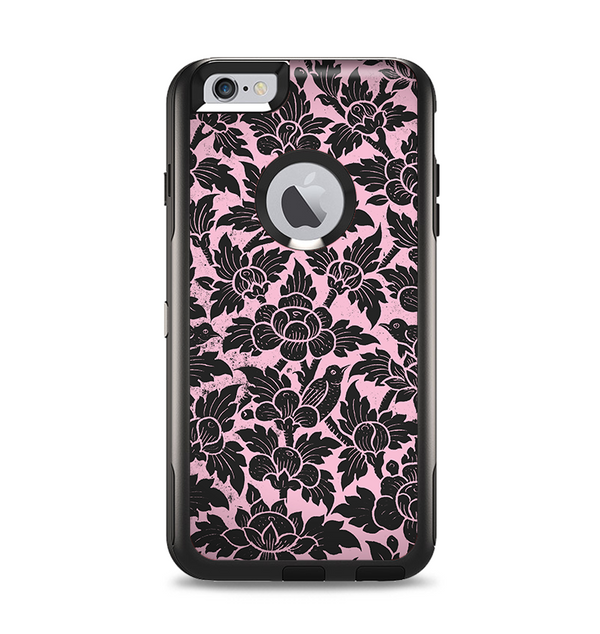The Black & Pink Floral Design Pattern V2 Apple iPhone 6 Plus Otterbox Commuter Case Skin Set