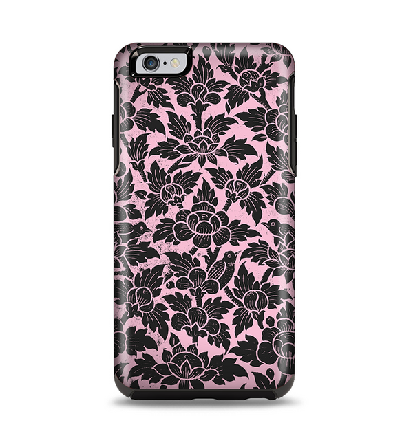 The Black & Pink Floral Design Pattern V2 Apple iPhone 6 Plus Otterbox Symmetry Case Skin Set