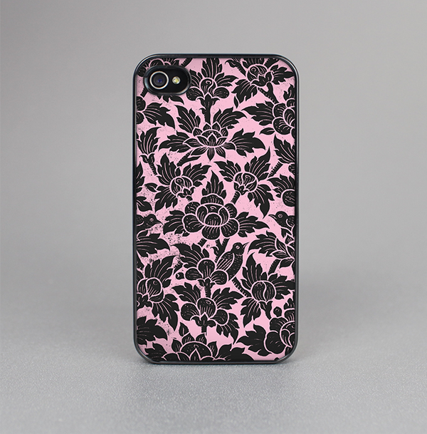The Black & Pink Floral Design Pattern V2 Skin-Sert Case for the Apple iPhone 4-4s