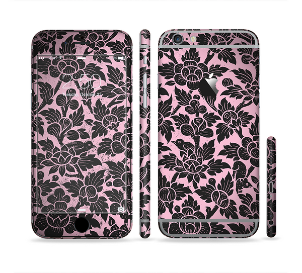The Black & Pink Floral Design Pattern V2 Sectioned Skin Series for the Apple iPhone 6
