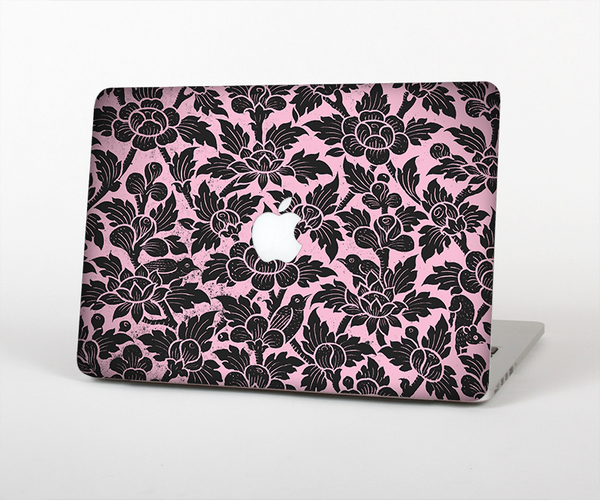 The Black & Pink Floral Design Pattern V2 Skin Set for the Apple MacBook Air 13"