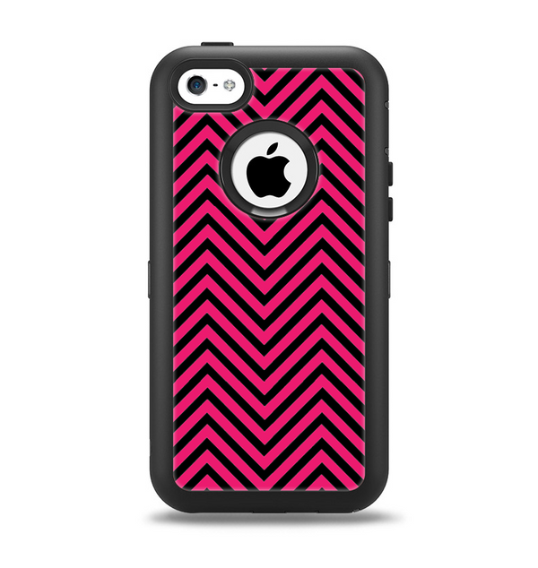 The Black & Pink Sharp Chevron Pattern Apple iPhone 5c Otterbox Defender Case Skin Set