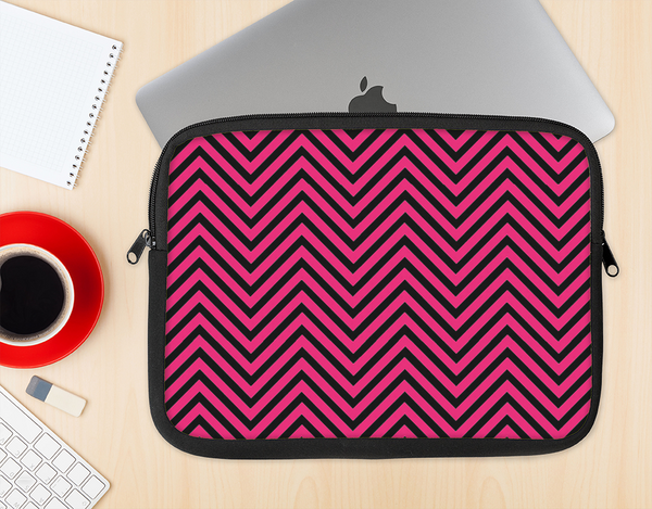 The Black & Pink Sharp Chevron Pattern Ink-Fuzed NeoPrene MacBook Laptop Sleeve