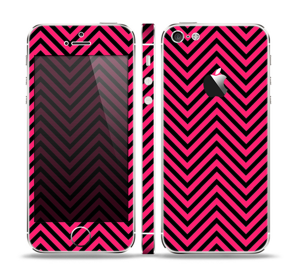 The Black & Pink Sharp Chevron Pattern Skin Set for the Apple iPhone 5
