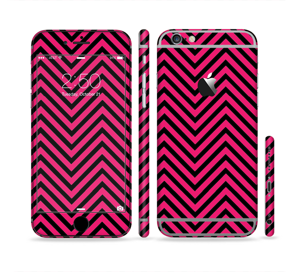 The Black & Pink Sharp Chevron Pattern Sectioned Skin Series for the Apple iPhone 6