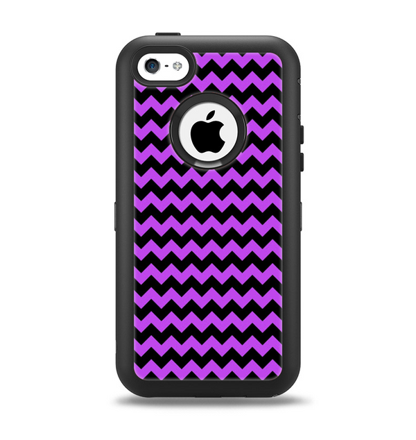 The Black & Purple Chevron Pattern Apple iPhone 5c Otterbox Defender Case Skin Set