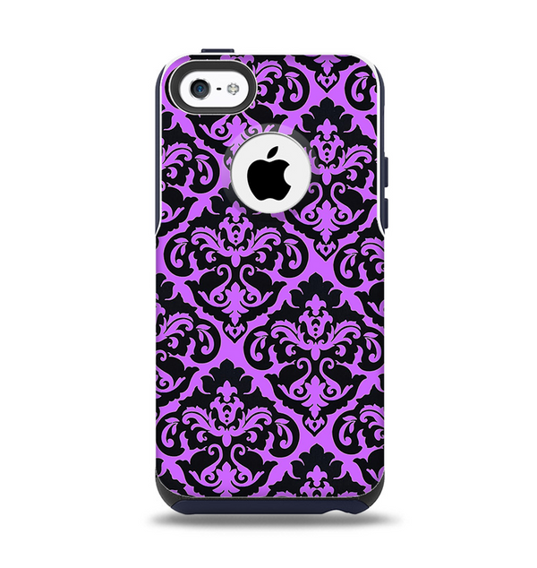 The Black & Purple Delicate Pattern Apple iPhone 5c Otterbox Commuter Case Skin Set