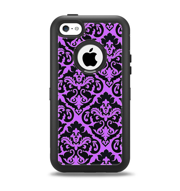 The Black & Purple Delicate Pattern Apple iPhone 5c Otterbox Defender Case Skin Set